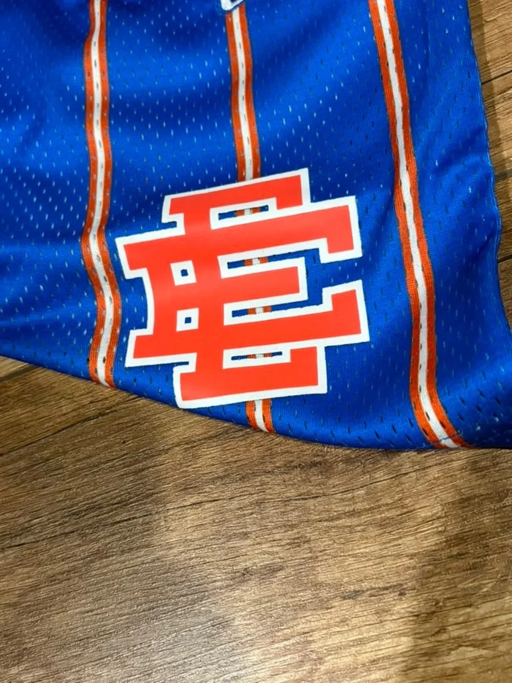 Eric Emanuel EE New York Knicks NBA Blue and Orange Mesh Pinstripe Shorts - Picture 6 of 11